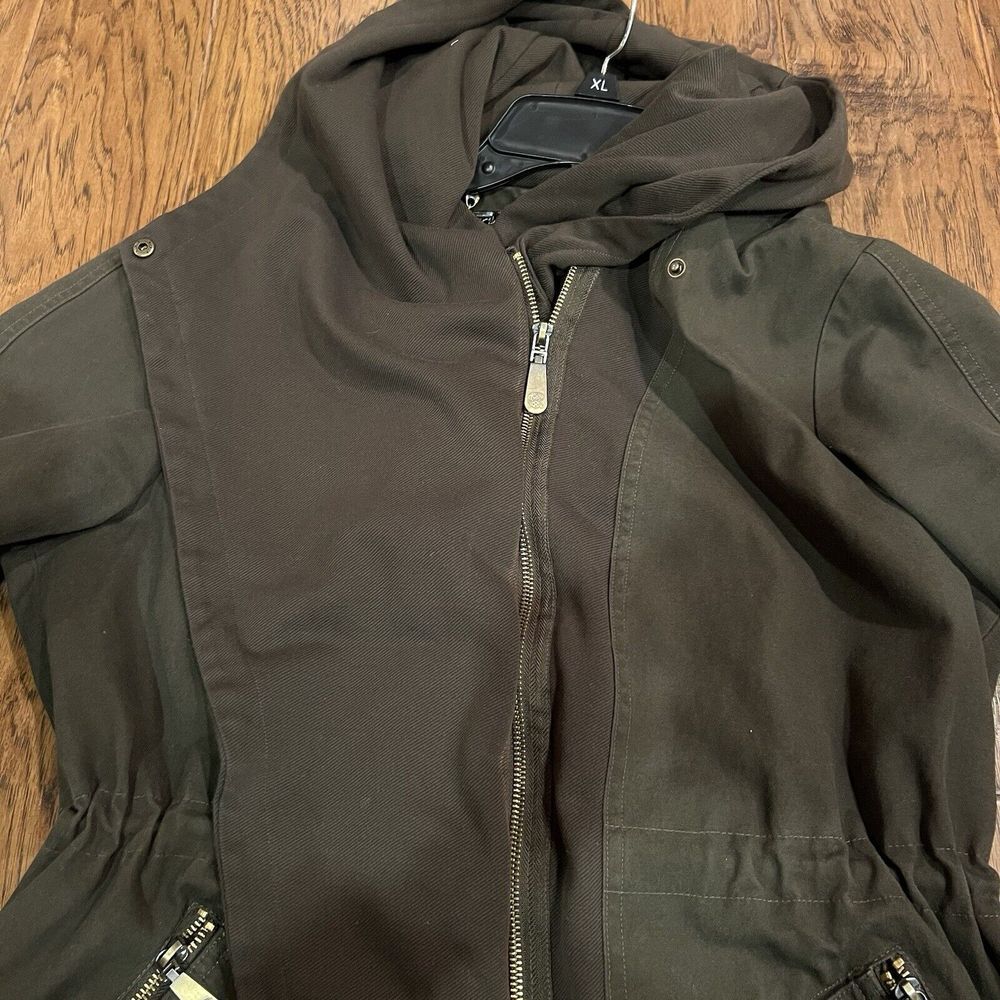 Vince Camuto Jacket Womens Large Green Full Zip Asymmetrical Anorak‎ Hooded - Picture 9 of 14